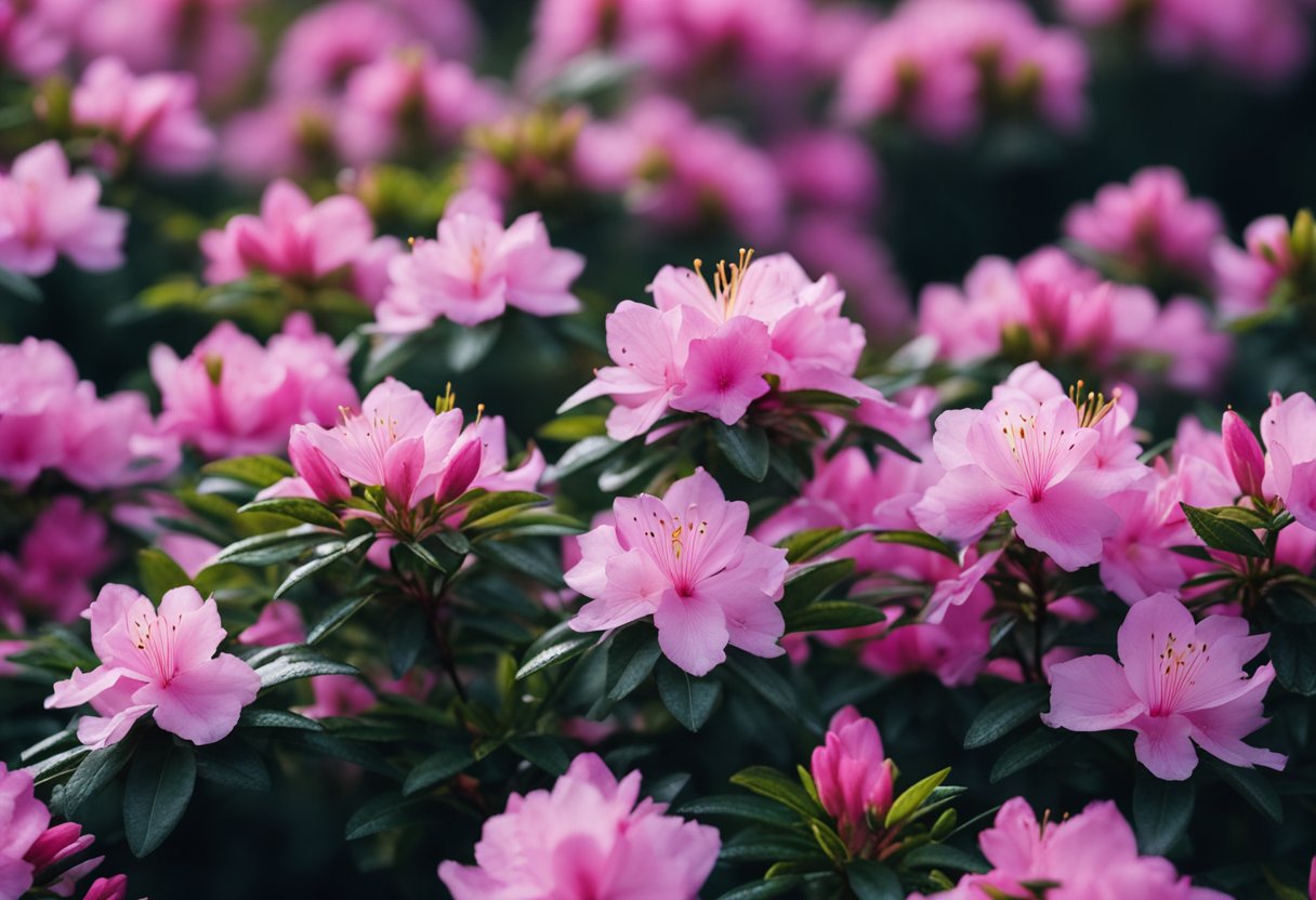 Vibrant pink azaleas in full bloom.