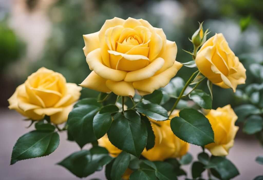 Vibrant yellow roses in bloom.